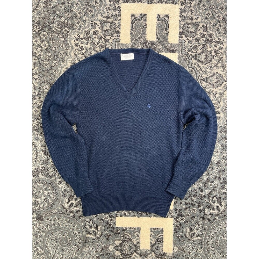 Vintage Mens Christian Dior Monsieur Acrylic V Neck Sweater Sz L Made in USA
